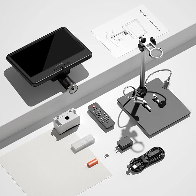 JL210 10.1'' Digital Microscope for Adults, Coin Magnifier Microscopes Full View for Error Coins, Soldering Electronics Microscopes Camera, 8 LED, 12.6" Metal Stand, PC View, 32GB