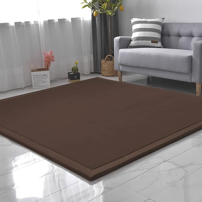 Loartee Coral Velvet Crawling Rug (6'8"x 6'8", Coffee) for Toddler Children Play Area Rug Yoga Mat Exercise Pad Carpet