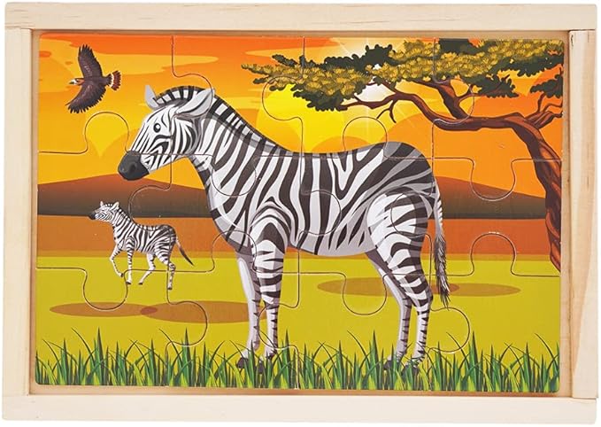 OLYDAUS Wooden Jigsaw Puzzles - Farm and Wild Animals - Set of 8 Puzzles - Preschool Kids and Toddlers Age 3 4 5
