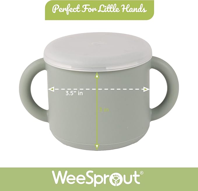 WeeSprout Snack Containers, Food Grade Silicone Cups, Spill-Proof Tops For Toddlers and Babies, Premium Hard Plastic Travel Lids, Dishwasher Safe, Set of 2 Snack Catchers