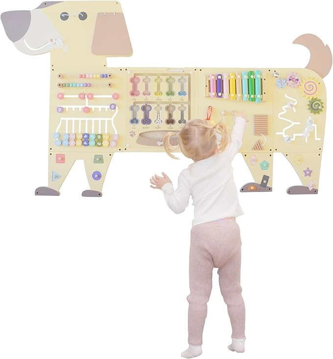 Dog Activity Wall Busy Board Panels, Toddler Learning Activity Center, Montessori Sensory Activity Board, Educational Toys for Children’s Playroom & Daycare