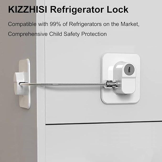 Fridge Lock (4 Pack),Refrigerator Lock with Keys,for Fridge, Cabinet Locks, Drawers, Dishwasher, Toilet and Child Safety Cabinet Locks, 3M Adhesive No Drilling (White 4pcs)