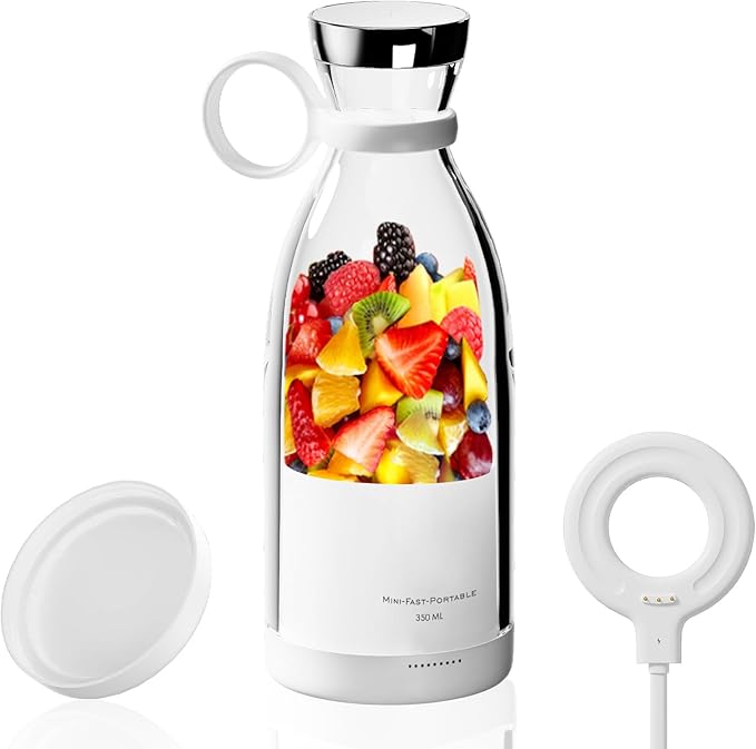 OTPEIR Portable Blender for Shakes and Smoothies with 11.83 Oz Travel Cup and Lid,Durable Stainless Steel Blades for Juice Blending Performance, White
