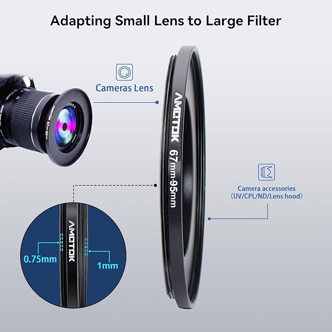 67mm Lens to 95mm Camera Lens Adapter,67mm to 95mm Filter Step up Ring Adapter Ring,Compatible All 95mm Filter Accessory