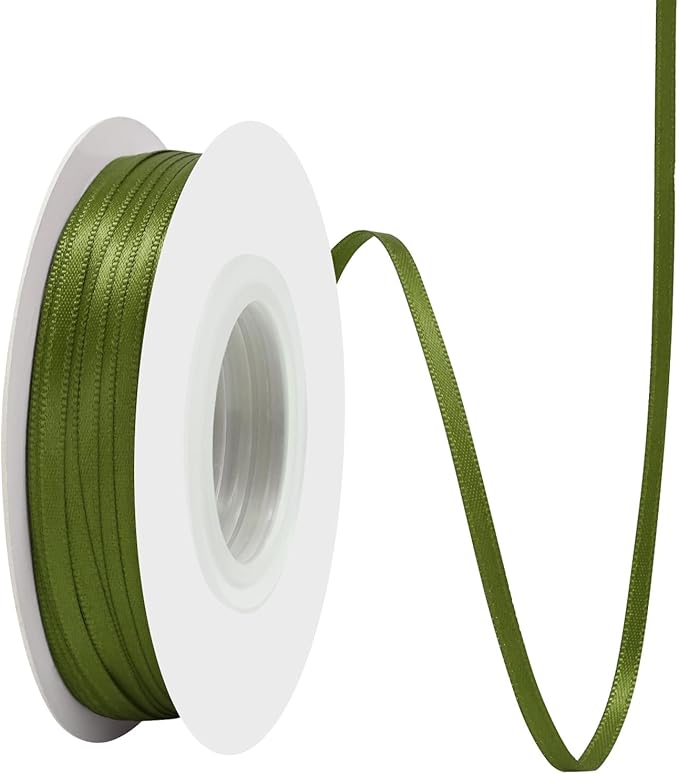 Moss Satin Ribbon 1/8 Inch X 50 Yards Solid Color Double Faced Ribbons Perfect for Crafts Wedding Decor Bow Making Arts Sewing and More