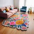 Handmade Wool Floral Area Rug for Living Room | Elegant Flower Garden Design, Soft, Thick and Durable | Bedroom, Dining Room & Home Decor Carpet (7' x 9', Floral H)