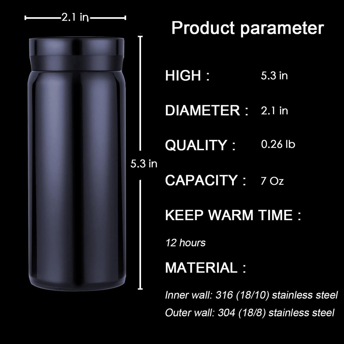 Mini Thermos Cute Water Bottle - 7 oz Tiny Insulated Vacuum 18/10 Stainless Steel Small Flask - Leak Proof & Spill Proof & Keeps Cold and Hot for Drink, Coffee, Tea - Blue