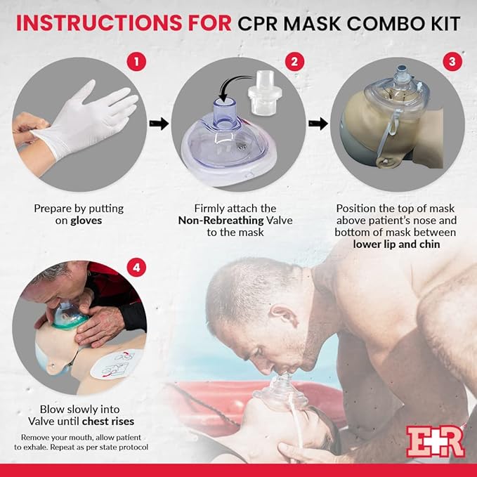 Ever Ready First Aid Adult and Infant CPR Mask Combo Kit with 2 Valves with Pair of Vinyl Gloves & 2 Alcohol Prep Pads - Tactical Black - 2 Count