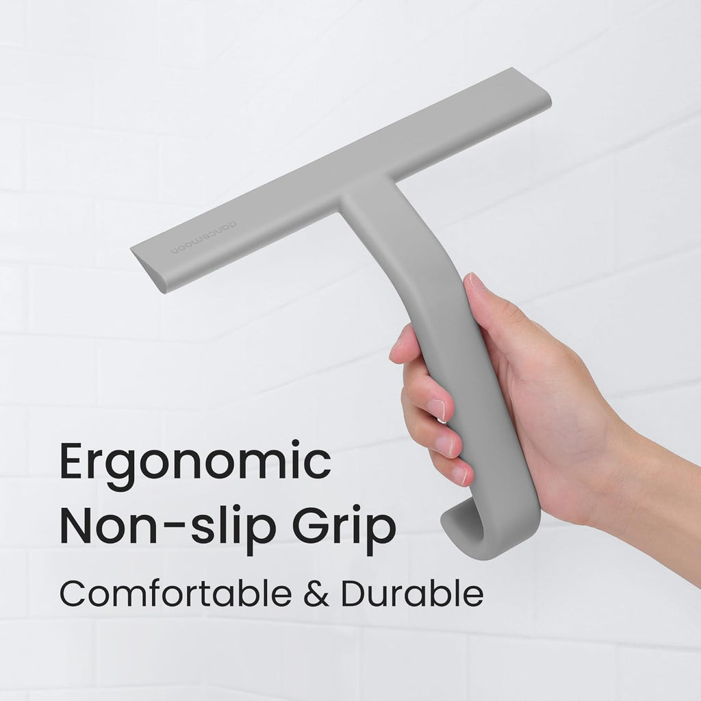 dancemoon JustHang Shower Squeegee for Glass Doors, All-One-Piece Silicone with Built-in Hook Design for Easy Hanging and Cleaning, 10 Inch Gray