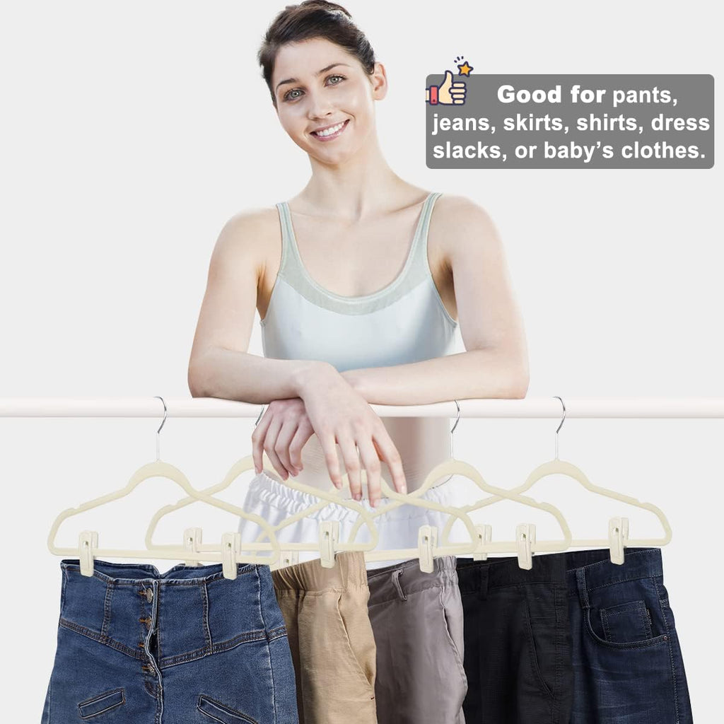 Beige Velvet Hangers Clips (80-Pack), Non-Slip Strong Velvet Clips for Velvet Skirt Hangers, Velvet Pants Hanger Velvet Clips Fit for Thin Velvet Clothes Suit Hangers