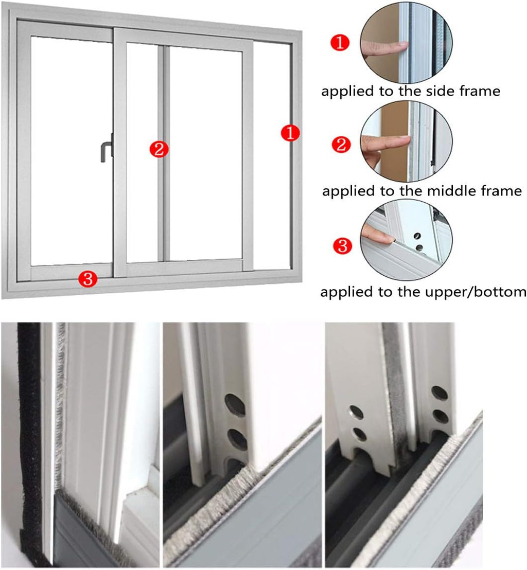 Weather Stripping Brush for Sliding Windows/Doors Frame Side,Pile Self Adhesive Weatherstrip Seal Strip Sealer Draft Stoppers (33ft x11/32 Backing x 3/16 Brush inch, Black)