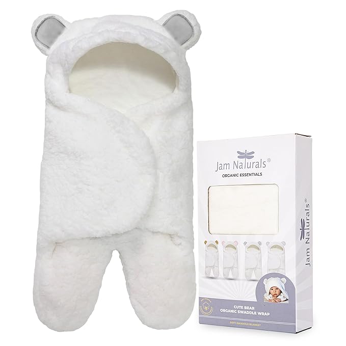 Jam Naturals-Cute Bear Organic Newborn Swaddle Wrap-Gender Neutral Soft Baby Blanket, Newborn Baby Registry Gift(Grey 0-3m)