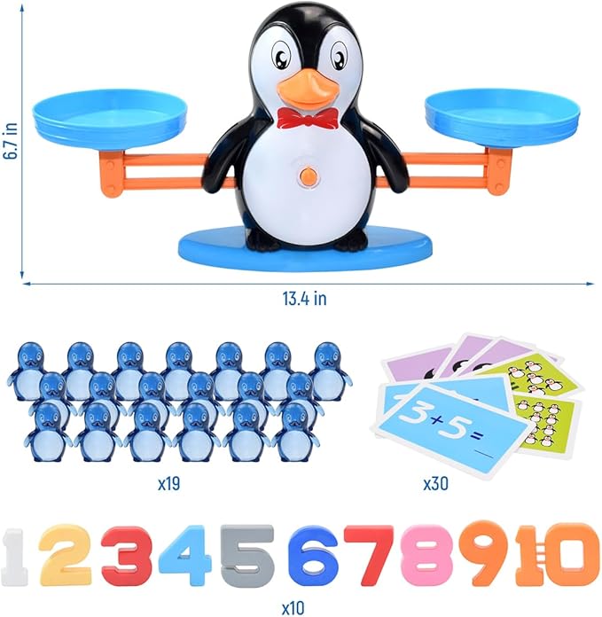 BAKAM Penguin Balance Scale Number Counting Blocks Games for Kids Ages 3-5, Montessori Math Games for Kids 5-7, Preschool Kindergarten Learning Activities, STEM Educational Toys for 3+ Year Old