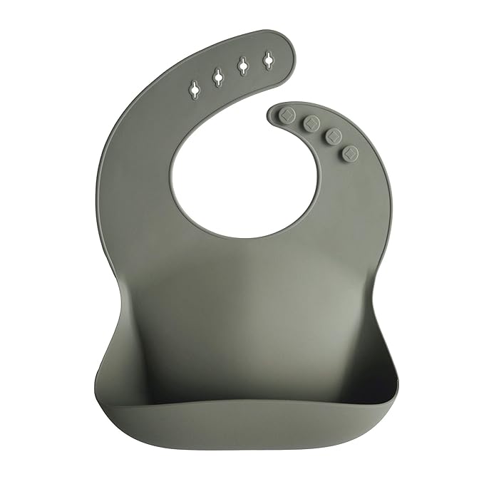 mushie Silicone Baby Bib | Adjustable Fit Waterproof Bibs (Silver Sage)