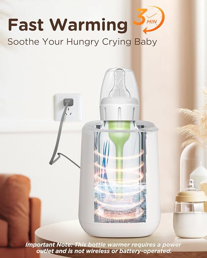 Bear Baby Bottle Warmer, Milk Warmer Breastmilk Bag Formula Fast Warming for New Born Baby Bottles, with Time Temp Control Automatic Shut Off at Home Use