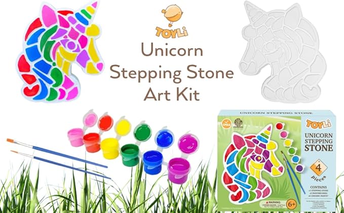 TOYLI Unicorn Painting Kit for Kids, Art Set, DIY Project, Stepping Stone Kit, Includes 2 Brushes and 6 Paints, Mess-Free Arts and Crafts