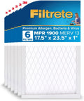 Filtrete 17.5x23.5x1 AC Furnace Air Filter, MERV 13, MPR 1900, Premium Allergen, Bacteria&Virus Filter, 3-Month Pleated 1-Inch Electrostatic Air Cleaning Filter,6-Pack (Actual Size 17.19x23.19x0.78in)