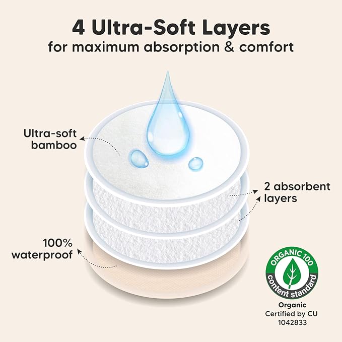 Organic Nursing Pads - 14 Washable Viscose Derived from Bamboo Breastfeeding Pads, Wash Bag, Reusable Breast Pads for Breastfeeding, Nipple Pads for Breastfeeding Essentials (Bare Beige, L 4.8")