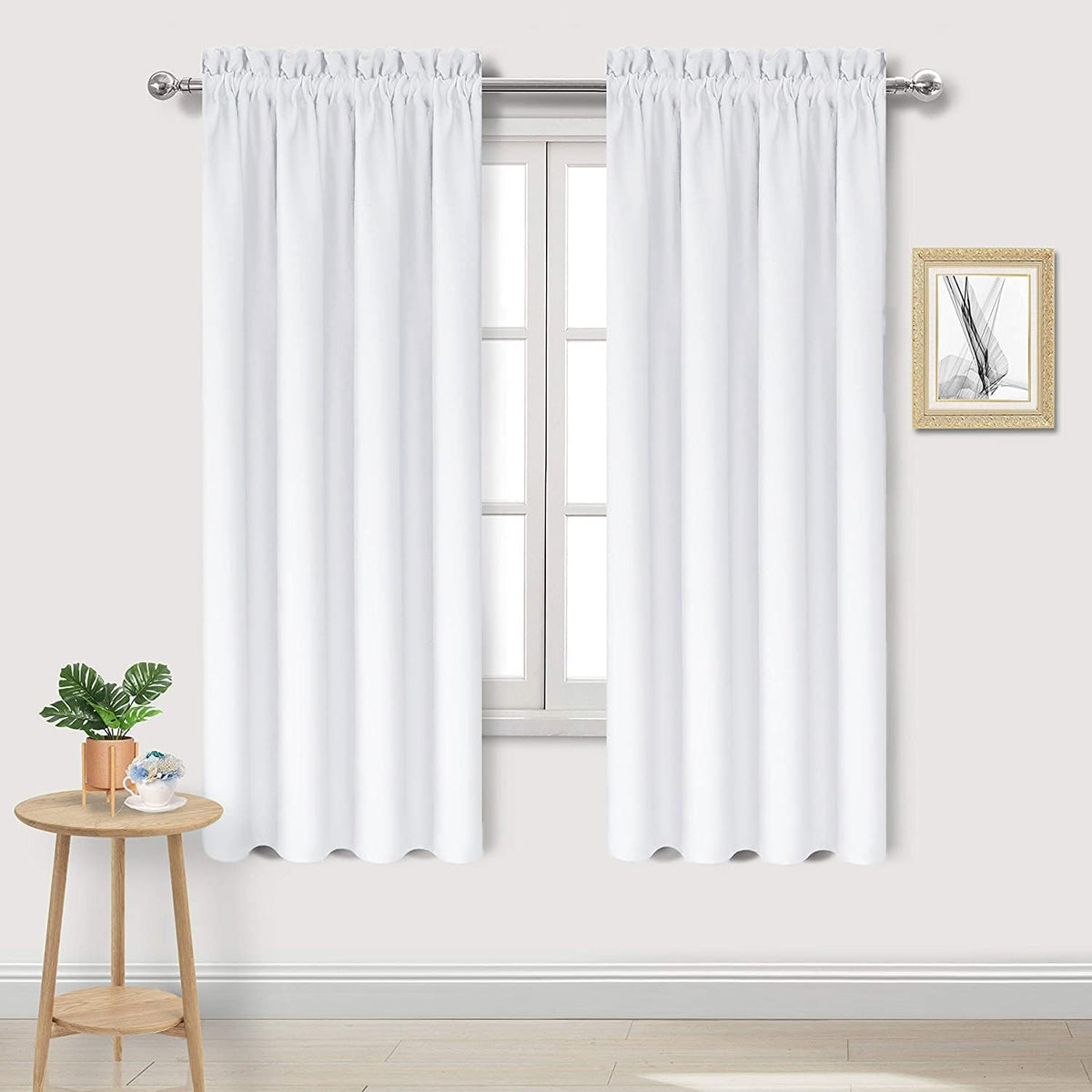 DWCN White Curtains for Living Room Thermal Insulated, 50% Light Blocking Curtains for Bedroom, Dining Room Window, W 42x L 63 Inch, Set of 2 Rod Pocket Curtain Panels