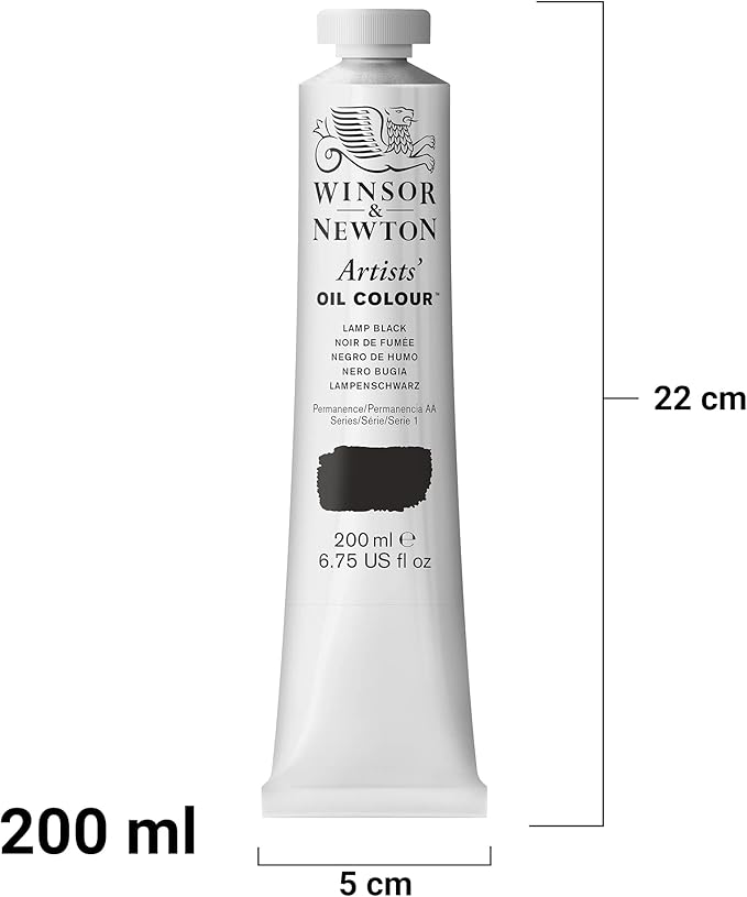 Winsor & Newton Artists' Oil Color, 200ml (6.75 oz) Tube, Lamp Black