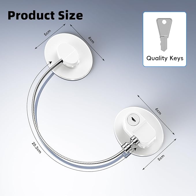 2 Pack Refrigerator Lock with Sticky Adhesive Pads, Child Proof Refrigerator/Fridge/Freezer Door Lock for Toddlers and Kids, Baby Safety Locks for RV Refrigerator, Cabinets and Drawers, Oven (Patent)