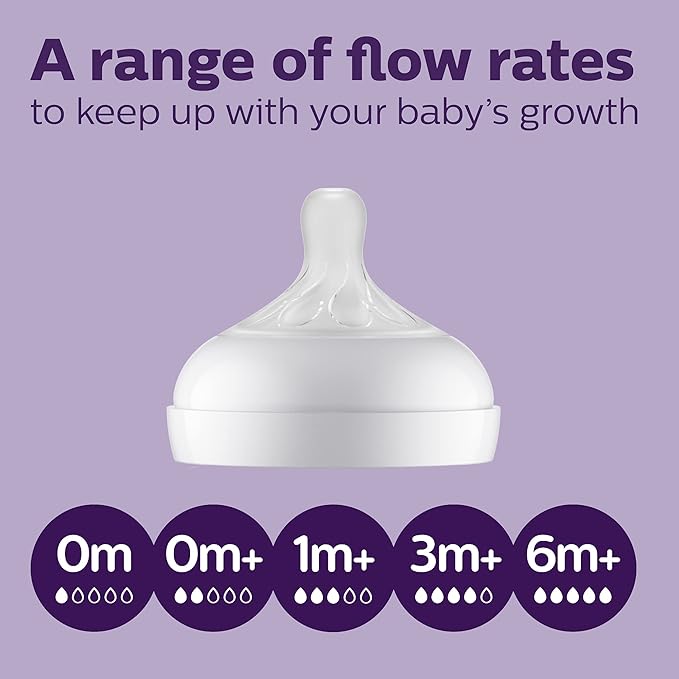 Philips Avent Natural Baby Bottles with Natural Response Nipples (Medium Flow, Flow 3), 9oz, Pink, 4-Pack, SCY903/14