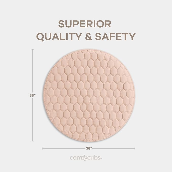 Comfy Cubs Round Kids Play Mat - Small 36 inches Soft Quilted Baby Floor Mat with Non-Slip Bottom - Plush Design for Toddlers' Playtime and Relaxation - Comfortable and Durable - Blush