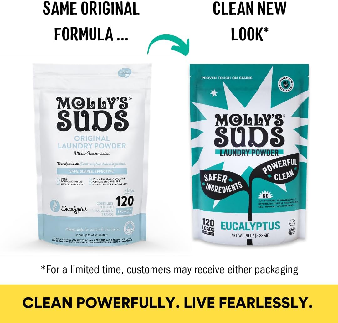 Molly's Suds Original Laundry Detergent Powder | Clean Laundry Detergent Powder for Sensitive Skin | Simple, Effective Ingredients, Stain Fighting | 120 Load (Eucalyptus)