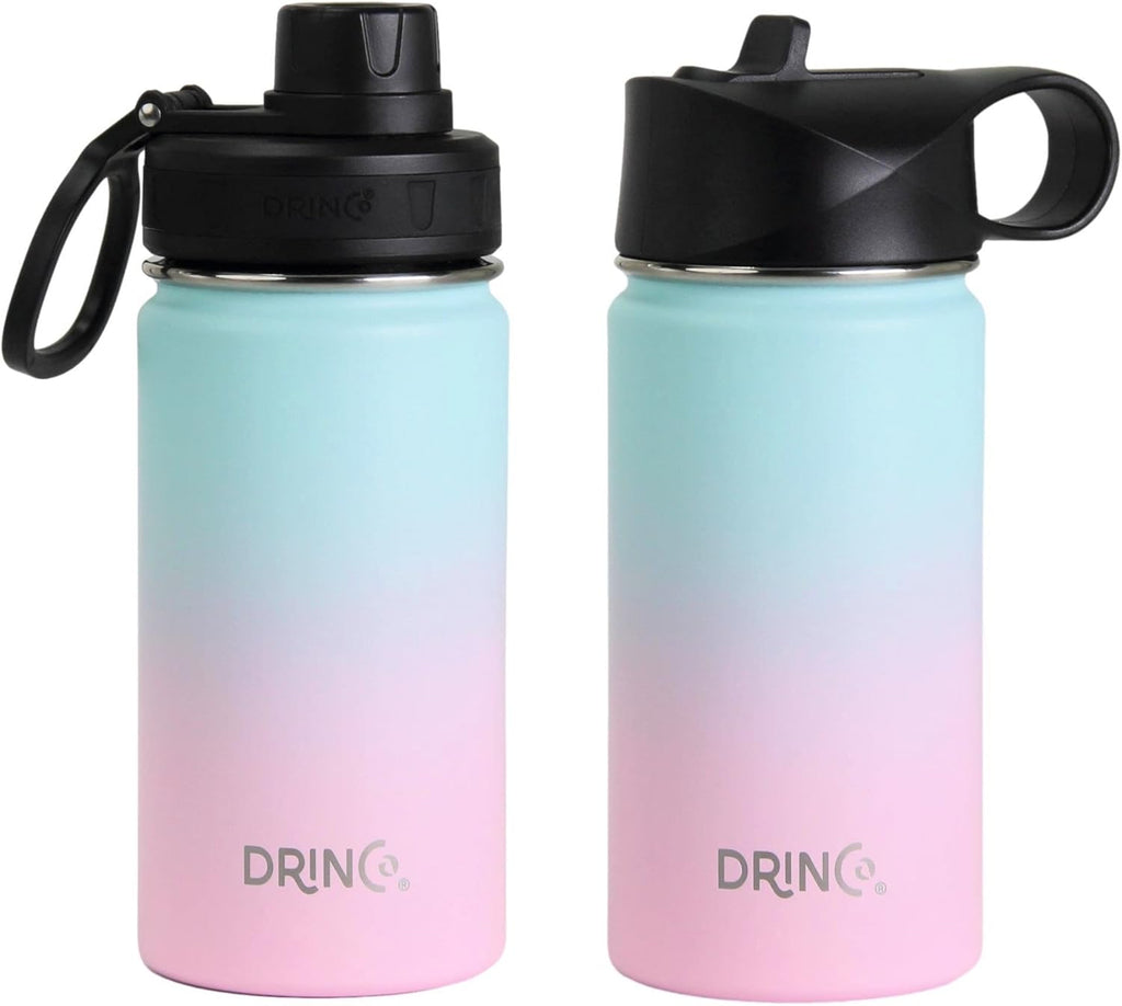 DRINCO Stainless Steel Water Bottle Spout Lid Vacuum Insulated Double Wall Water Bottle Wide Mouth (40oz 32oz 22oz 18oz 14oz) Leak Proof Keeps Cold or Hot (14 oz, 14oz Macaron)