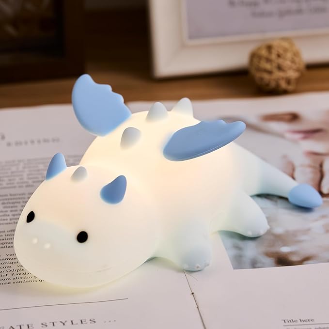 Cute Baby Dragon Kids Night Light for Kids,Cute Soft Silicone Lamp 3 Level Dimmable Changing Rechargeable Breastfeeding Nursery Portable Kawaii Lamps,Bedside Lamp for Baby and Toddler,Boy Girls（Blue）