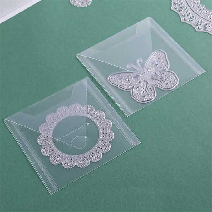 20 Pieces Clear Die & Stamp Plastic Storage Bag, Resealable Large Envelope Pocket for DIY Scrapbooking Paper Card Craft Making and Cutting Dies Stencil (4.75"x4.75")