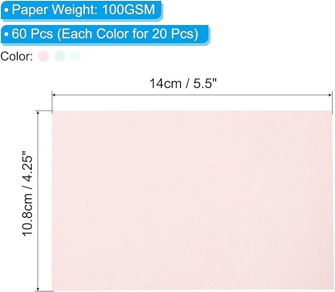 PATIKIL 60 Sheets Vellum Paper 4.25x5.5, Vellum Paper Printable Translucent Paper 100GSM Colored for Invitations Laser Inkjet Printing Card Making Crafting Wedding Tracing, Pink Green Blue