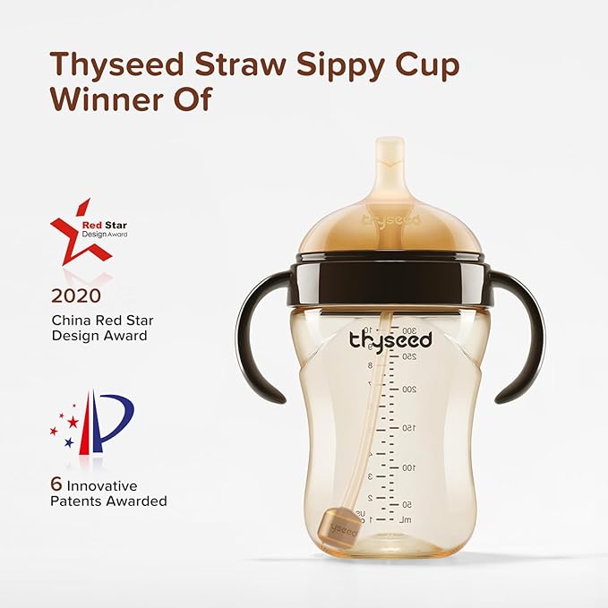 PPSU Weighted Straw Cup with Handles Toddlers Transition Bottles to Sippy Cups No Spill Learner Milk Water Baby Bottle Soft Silicone Spout Dishwasher Safe BPA Free 6+ Months 10oz/300mL 2 Pack