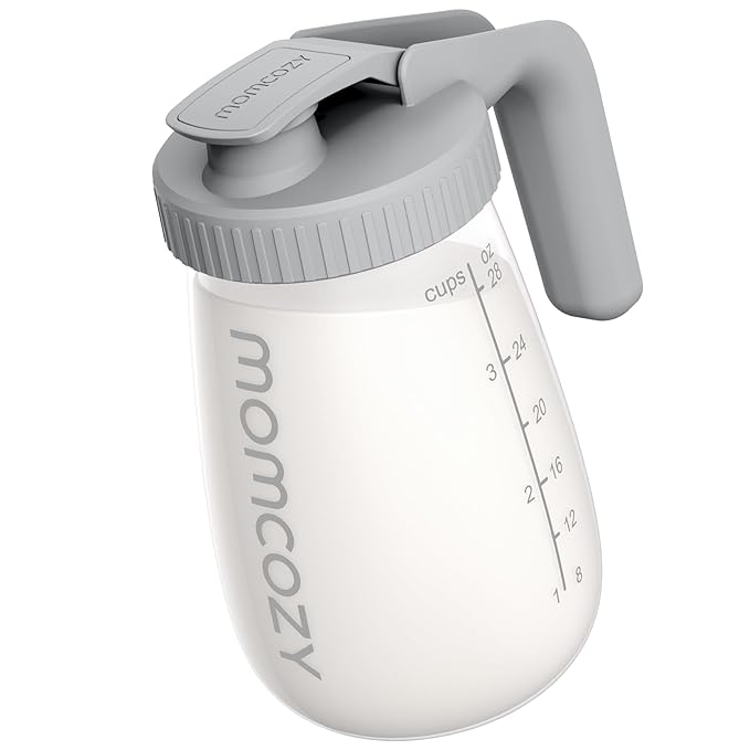 Momcozy Breast Milk Pitcher, Resistant to Heat and Cold Abrupt Temp Swings, No Leak Glass Breast Milk Fridge Storage Container with Wide Mouth, Fast Baby Formula Maker, Breastfeeding Essentials, Grey