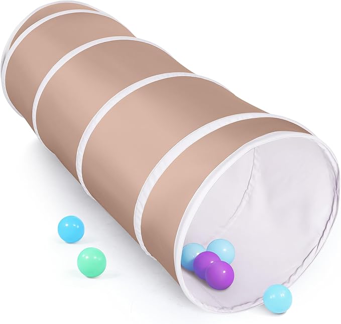 Kids Play Tunnel Tent for Toddlers, Pop Up Crawl Tunnel Toy for Baby or Pet with Neutral Color, Collapsible Gift for Boy and Girl Play Tunnel Indoor and Outdoor Game (Brown Tunnel)