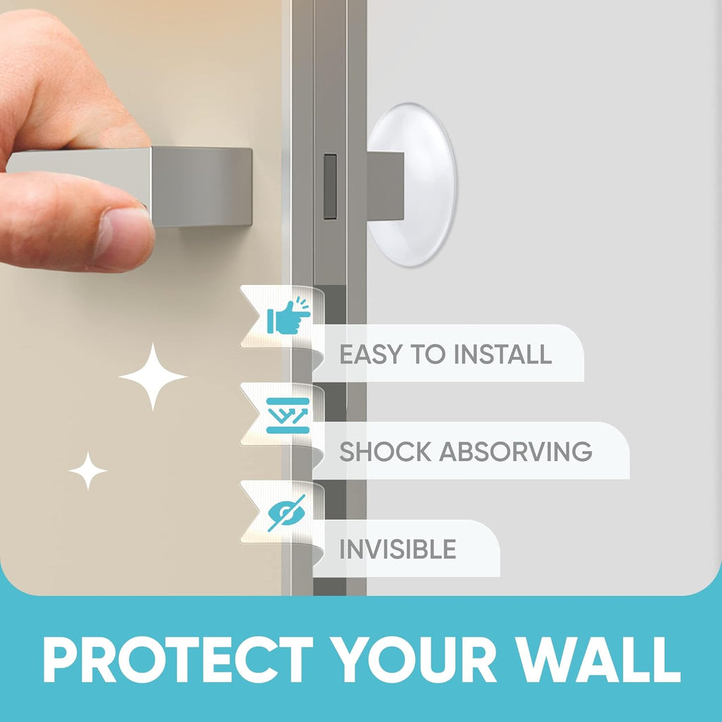 Strongest Home Wall & Door Handle Stopper 2" Set. 6 Pieces of Clear Rubber Door Knob, Round Wall Shield Cushion, Quiet Wall Protector for Door Handle, Guard Door Bumper Silencer Self - Adhesive