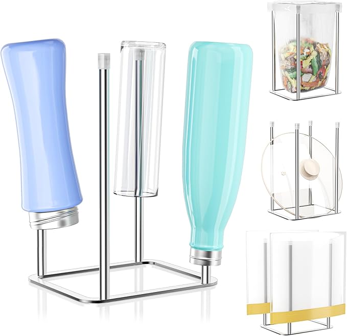 Water Bottle Drying Rack Reusable Bottle Rack Dryer Kitchen Stand Holder Stainless Steels Countertop Baby Bottle Drying Rack Water Cup Drying Rack for Plastic Bags, Bottles and Cups Silver