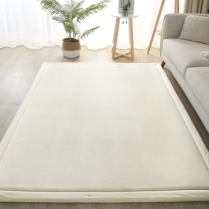 Loartee Coral Velvet Crawling Rug (6'7"x7'10", Beige) for Toddler Children Play Area Rug Yoga Mat Exercise Pad Carpet