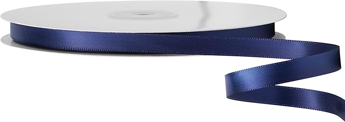 LIUYAXI Navy Blue Double Faced Satin Ribbon, 1/4" X Continuous 50 Yards, Thin Ribbons Perfect for Gift Wrapping Wedding Invitation Card Hair Bows Tag Floral Arrangement DIY Craft