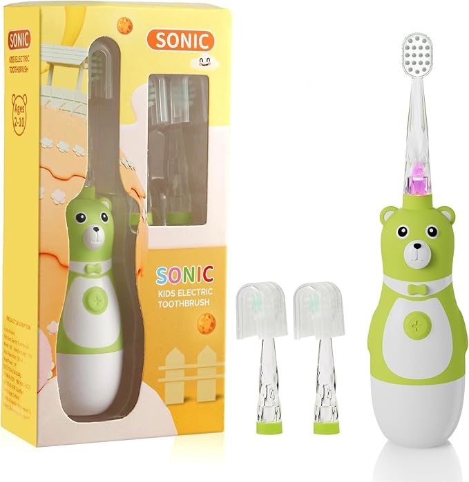 Kids Battery-Powered Electric Toothbrush for Toddler Ages 2-10, Extra Soft Bristles with 3 Cleaning Modes, 2-Min LED Timer IPX7 Waterproof Deep Clean
