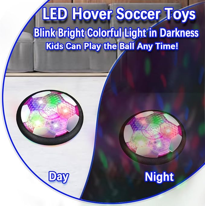 VNVDFLM Hover Soccer Ball Toys for Boys, LED Light Soccer Balls with Soft Foam Bumpers﻿, Indoor Outdoor Air Floating Hover Ball Football Game Kids Gifts Toys for Age 3-12 Year Old Boys Girls（Purple