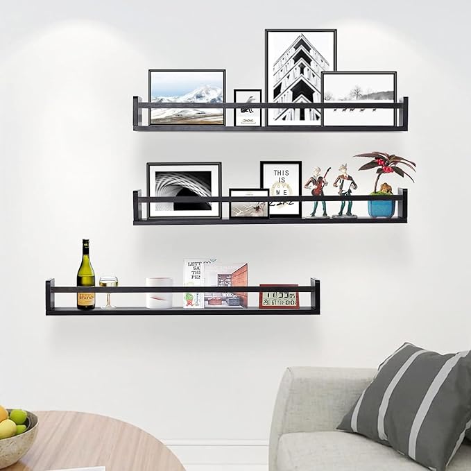 AZSKY Black Nursery Bookshelves for Wall Hanging Kids Bookshelf Baby Book Shelf Organizer Wall Bookshelves Kids Shelves and Storage for Wall Playroom Shelves 36 Inch a Set of 3 Same Sizes