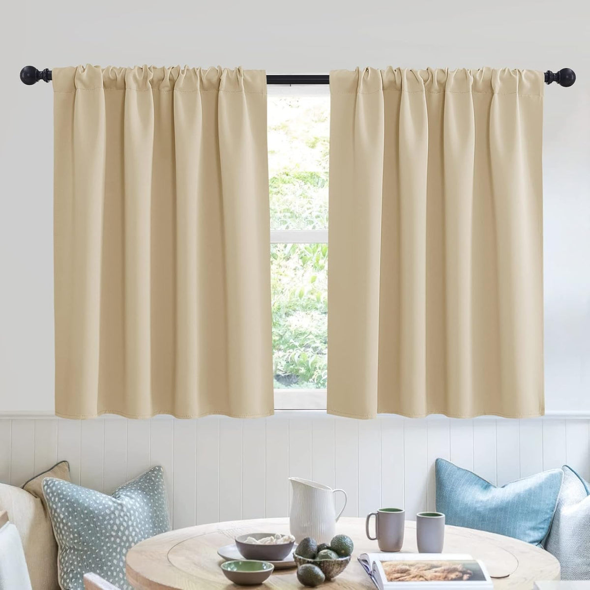RYB HOME Room Darkening Short Curtains for Small Winow Decor Light Block Thermal Insulated Drapes for Kids Bedroom Bathroom Downstairs Window RV Curtains, 52 x 36, Biscotti Beige, 2 Panels