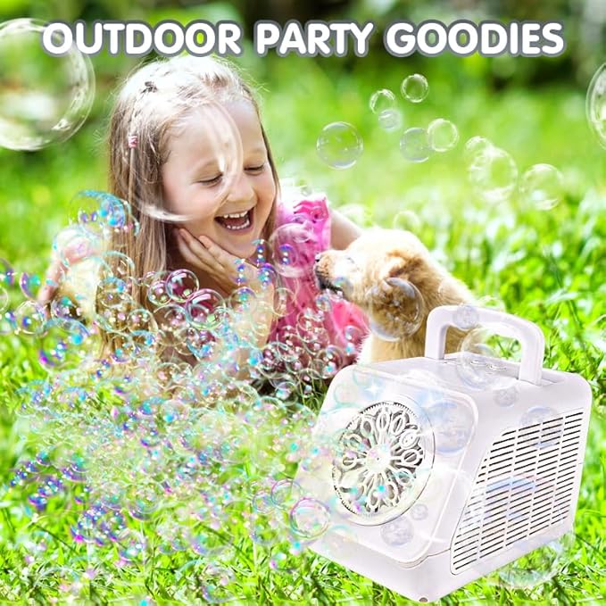 Automatic Rotating Bubble Machine 12 Holes Bubble Blower Plugin or Battery Operated Portable Bubble Maker 20000+ Big Bubbles Per Minute Bubbles for Outdoor Wedding Birthday Easter Party
