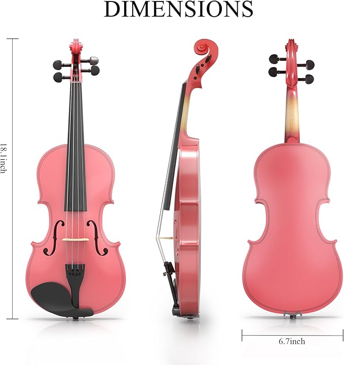 1/4 Violin Kit, Beginner Violin for Kids, Students, Complete Kids Violins Set with Case, Bow, Rosin, Ideal for Kids Violins Beginner Ages 5-7, Pink