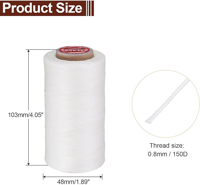uxcell Flat Leather Sewing Waxed Thread, 270m / 295 Yards Polyester Wax String, 150D Wax Stitching Cord for Leather Crafts, Bookbinding, Bracelets Braided, White