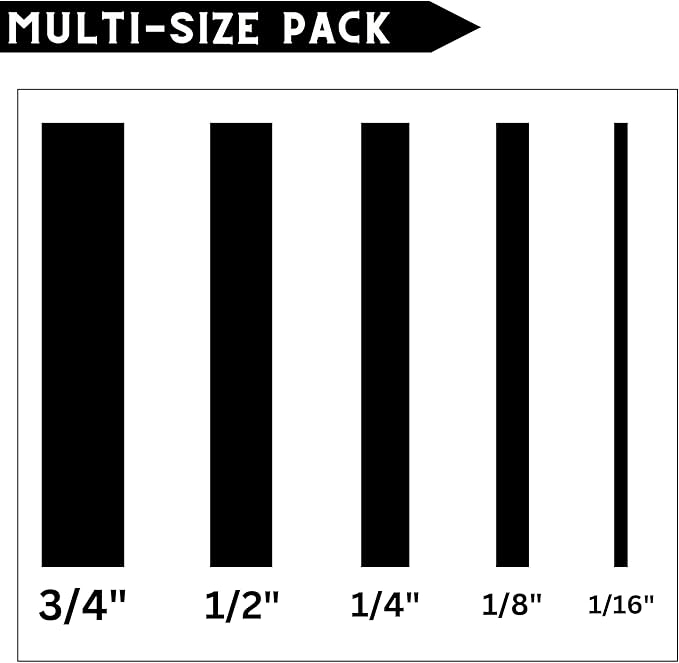 5 Rolls Pinstripe Tape - Masking Tape 1/16", 1/8", 1/4", 1/2", 3/4" - Thin Painters Masking Automotive Tape for DIY, Car, Auto, Paint, Art, Tumblers (Black)