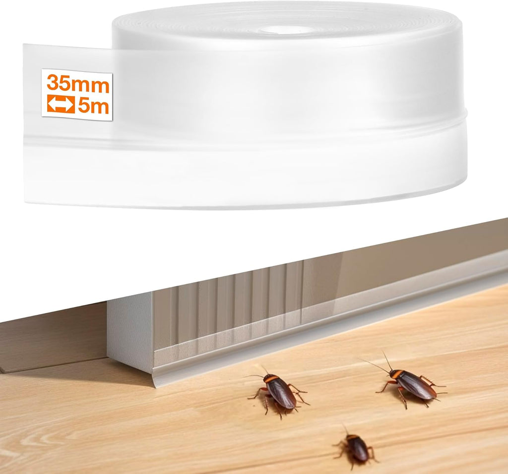 RECAPS 35mm 16.4 Feet Silicone Weather Stripping Door Seal, Transparent Under Door Gap Filler for Draft Stopper Adhesive Doors Windows and Shower Glass Gaps