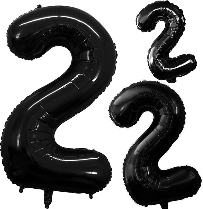 GOER Black Foil Balloons Number 2,Huge Number Balloons for 2nd Birthday Party Supplies Anniversary Decorations (3 pcs,42 inch,32 inch,16inch)