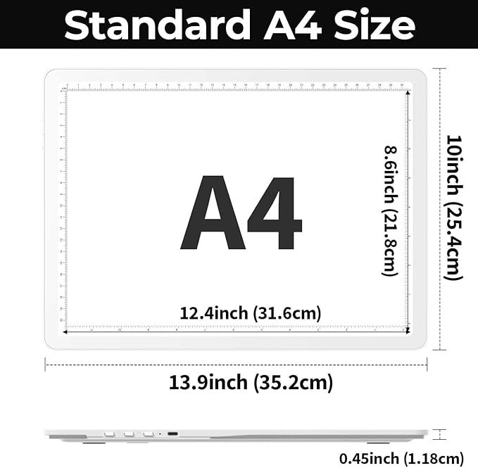 Zocelight Rechargeable A4 Light Pad with Built-in Stand & Bag,Super Bright Magnetic Light Box for Tracing,Wireless Diamond Art Light Board with Side Buttons, Light Table for Drawing,Sketching(White)